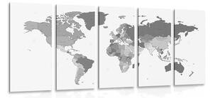 Tablou 5-piese harta detaliată a lumii în design alb-negru