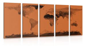 Tablou 5-piese harta lumii în stil poligonal în nuanță portocalie