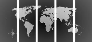 Tablou 5-piese harta lumii în nuanțe gri