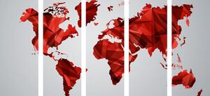 Tablou 5-piese harta lumii în design grafic vectorial în culoarea roșie