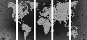 Tablou 5-piese harta lumii veche pe un fundal abstract în design alb-negru