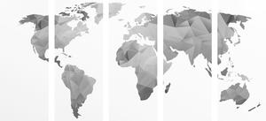 Tablou 5-piese harta poligonală a lumii în design alb-negru