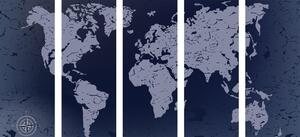 Tablou 5-piese harta lumii veche pe un fundal albastru abstract