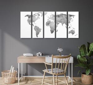 Tablou 5-piese harta poligonală a lumii în design alb-negru