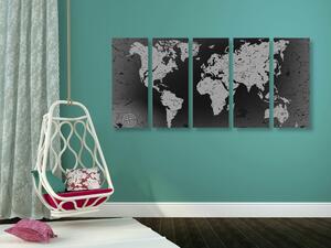 Tablou 5-piese harta lumii veche pe un fundal abstract în design alb-negru