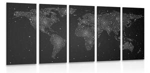 Tablou 5-piese harta lumii cu cerul nocturn în design alb-negru