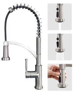 Baterie de bucatarie cu dus flexibil cu arc si 2 functii de curgere a apei SanDonna MONA - Inox