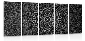 Tablou 5-piese Mandala vintage în stil indian în design alb-negru