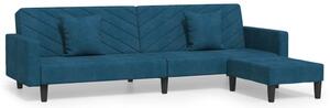 Canapea extensibilă 2 locuri, 2 perne&taburet albastru, catifea