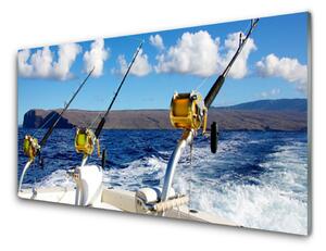 Panou sticla bucatarie Peisaj de pescuit maritim Verde Negru Alb Albastru