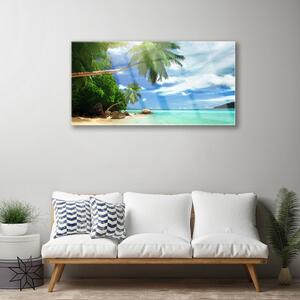 Tablou pe sticla Palm Tree Sea Beach Peisaj Maro Verde Albastru