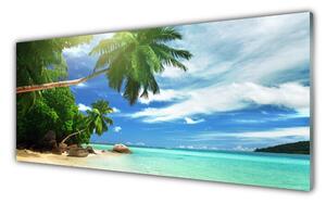 Tablou pe sticla Palm Tree Sea Beach Peisaj Maro Verde Albastru