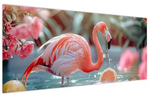 Tablou - Flamingo în iaz (120x50 cm)
