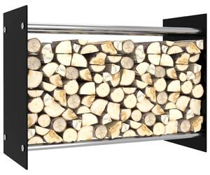 Rastel lemne de foc, negru, 80 x 35 x 60 cm, sticlă