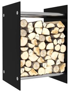 Rastel lemne de foc, negru, 40 x 35 x 60 cm, sticlă