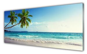 Panou sticla bucatarie Palm Trees Sea Beach Peisaj Brun Verde Gri Albastru