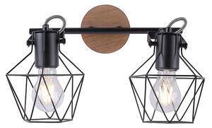 Plafoniera industriala neagra cu lemn cu 2 lumini - Sven