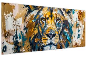 Tablou - pictură în ulei abstractă cu leu (120x50 cm)