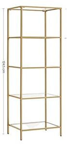 Raft cu polite din sticla, Model Melina, Auriu, 30x40x124.5 cm