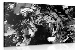 Tablou capul de leu colorat în design alb-negru
