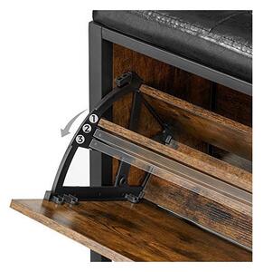 Bancheta cu suport pantofi Model Aleah, Maro rustic / Negru, 80x30x51 cm