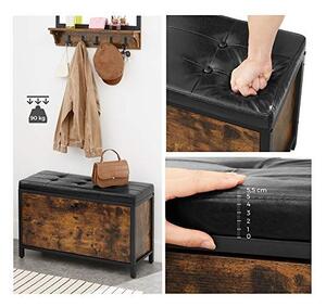 Bancheta cu suport pantofi Model Aleah, Maro rustic / Negru, 80x30x51 cm