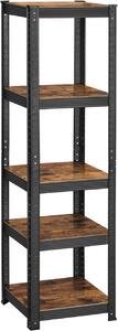 Raft de depozitare Heavy Duty cu 5 polițe reglabile, stil industrial, Maro Rustic/Negru, 37 × 37 × 150 cm
