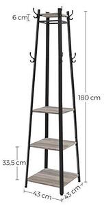 Cuier tip pom cu rafturi Model Newton, Bej/Negru, 43x43x180 cm