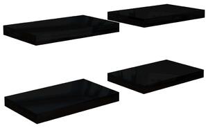 Rafturi de perete, 4 buc., negru extralucios, 40x23x3,8 cm, MDF
