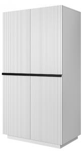 Dulap Nicole 100 cm cu față canelată și mânere metalice - alb mat / mânere negre