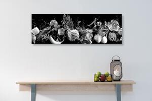 Tablou fructe și legume organice în design alb-negru