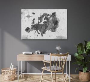 Tablou pe plută retro harta Europei în design alb-negru