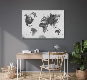 Tablou pe plută harta lumii în stilul retro în design alb-negru