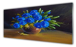 Tablou pe sticla Flori Floral Albastru Verde
