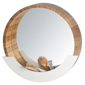 Oglinda de perete cu spatiu de depozitare, Wenko Finja, 38 x 39 cm, bambus/MDF, natur/alb
