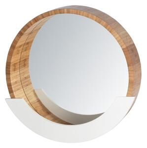 Oglinda de perete cu spatiu de depozitare, Wenko Finja, 38 x 39 cm, bambus/MDF, natur/alb