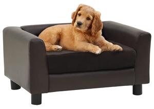 Canapea pentru câini, maro, 60x43x30 cm, pluș & piele ecologică