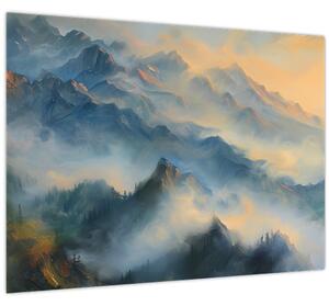Tablou pe sticlă - Peisaj montan pictat (70x50 cm)