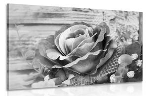 Tablou trandafir vintage în design alb-negru