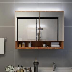 Dulap de baie cu oglindă și LED-uri, stejar, 80x15x60 cm, MDF