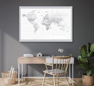 Tablou pe plută harta lumii clasică cu marginea gri