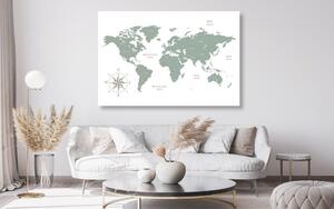 Tablou pe plută harta lumii decentă în design verde