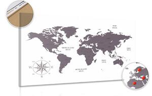 Tablou pe plută harta lumii decentă în design maro