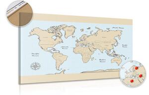 Tablou pe plută harta lumii cu marginea bej