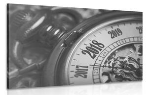 Tablou vintage ceas de buzunar în design alb-negru