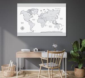 Tablou pe plută harta lumii cu marginea gri