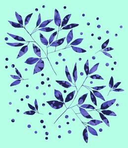 Fotografie Floral Branches Blue Pattern On Mint, Michele Channell, (30 x 40 cm)
