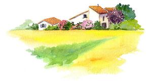 Ilustrație Rural house and yellow field in, zzorik, (40 x 24.6 cm)