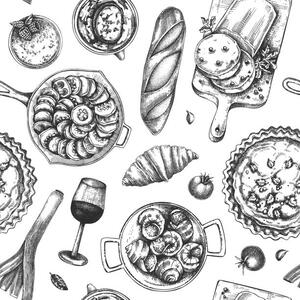 Ilustrare French food seamless pattern, Ievgeniia Lytvynovych, (40 x 40 cm)