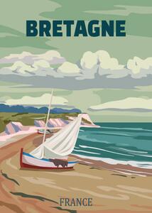 Ilustrație Travel poster Bretagne France, vintage sailboat,, VectorUp, (30 x 40 cm)